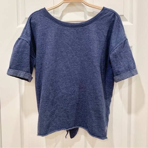 Victoria’s Secret Dark Blue Plunge Deep-V Knot Back Short Sleeve Sweatshirt Top - Picture 3 of 5
